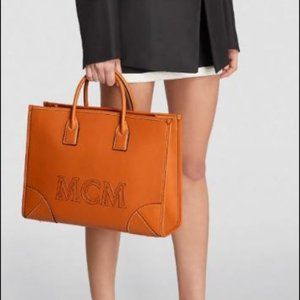 MCM Large Logo Leather Tote Bag